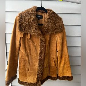 Express Tan suede boho Jacket with Faux fur detailing, size M
